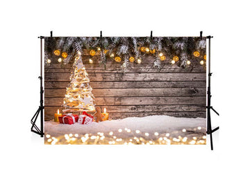 Christmas Tree Wood Decor With Light String Backdrop IBD-246851